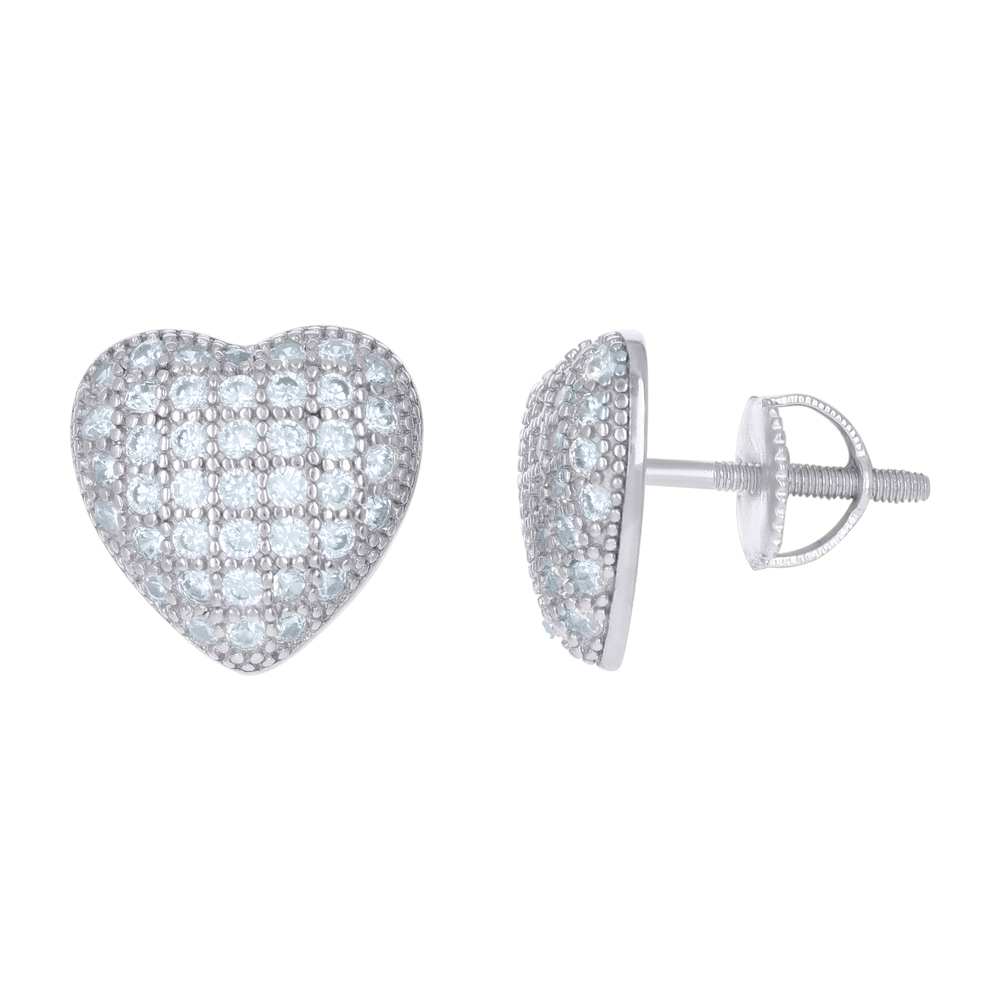 925 Sterling Silver Unisex Cubic Zirconia Heart Stud Earrings